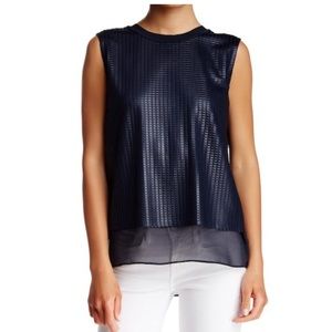 Vince Leather Sleeveless Mesh OverLay Top XXS